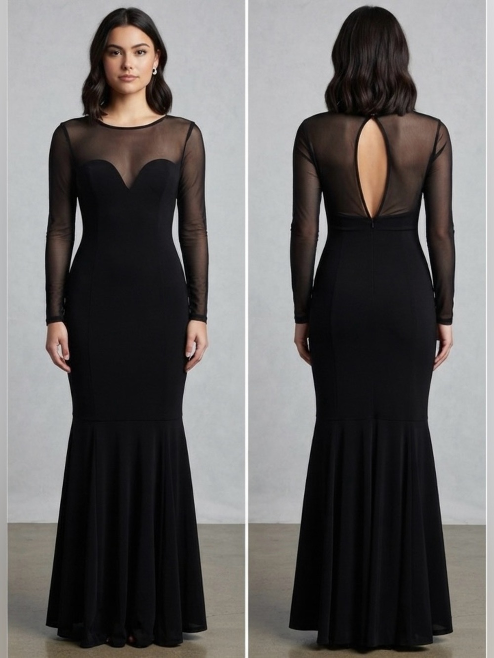 Collectif London Women’s M Black Trumpet Stretchy Pin-up Goth Gown Mermaid Dress